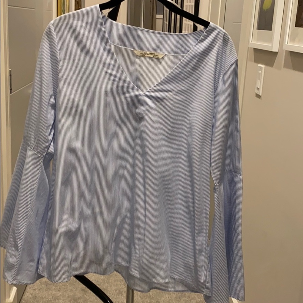 Zara light blue and white stripe top